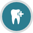 Animated tooth with a cross representing emergency dentistry